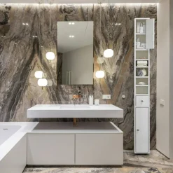 72 Inches Narrow, Tall and Space Saving Multi-Purpose Freestanding White Linen Tower - Ideal as Bathroom Organizer, Toilet Paper Cabinet and Kitchen Cabinet
