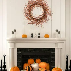 24 Inch Fall Berry Wreath for Front Door, Orange Autumn Wreath with Grapevine Base, Artificial Berry Wreath for Indoor Outdoor Decor, Thanksgiving Wall, Window, Porch & Fireplace Decoration