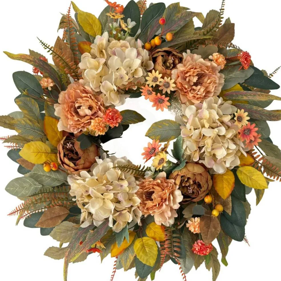 24 Inch Fall Hydrangea Peony Wreath for Front Door