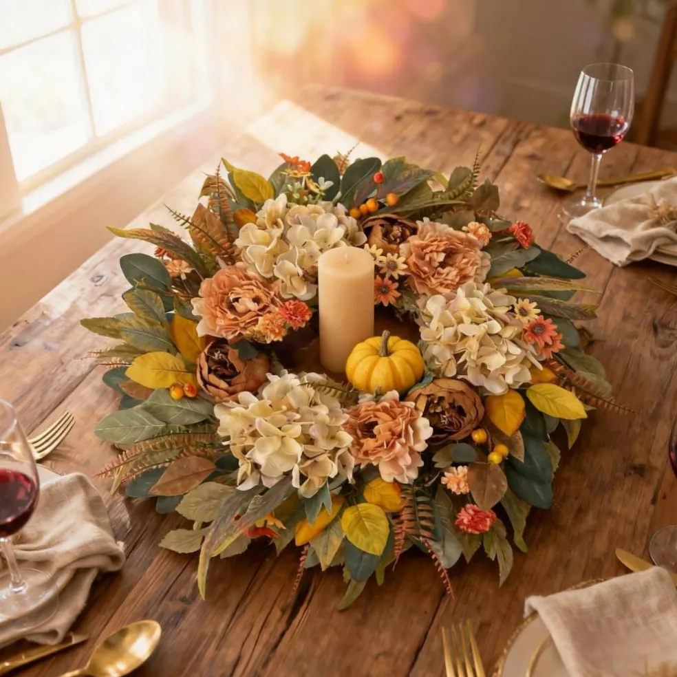 24 Inch Fall Hydrangea Peony Wreath for Front Door