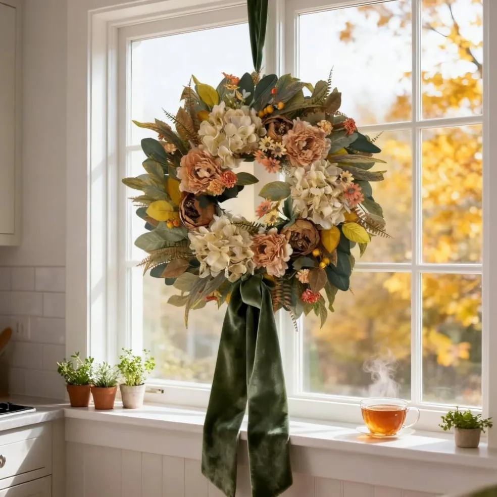 24 Inch Fall Hydrangea Peony Wreath for Front Door