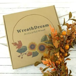 20 Inch Fall Wreath for Front Door, Autumn Pumpkin Oak Leaf Wreath for Thanksgiving Halloween Decor, Farmhouse Harvest Decorations for Indoor Outdoor Porch Wall Window