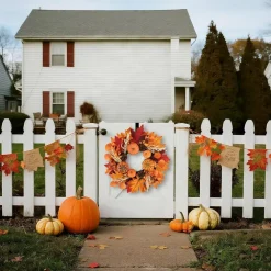 20 Inch Fall Wreath for Front Door, Autumn Harvest Wreath with Pumpkins, Maple Leaves, Berries & Pine Cones, Rustic Farmhouse Thanksgiving Decor for Indoor Outdoor Wall, Window & Porch