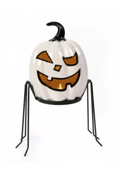 15-Inch Ghost Pumpkin with Metal Holder Decoration