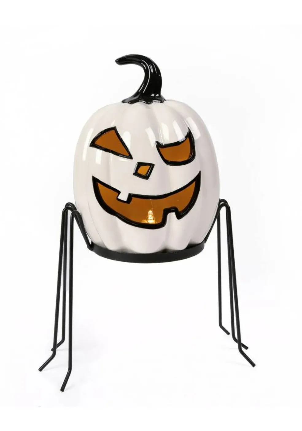 15-Inch Ghost Pumpkin with Metal Holder Decoration