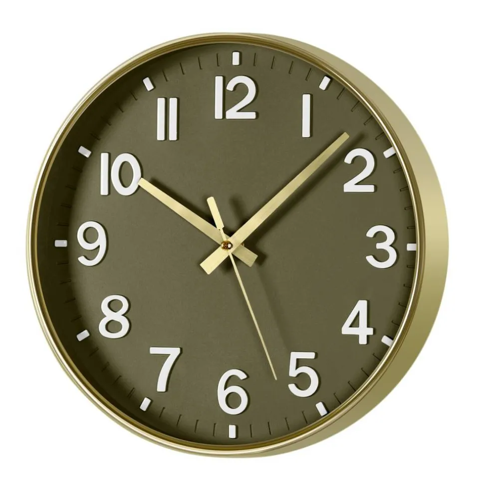 11.8 Inch Gold Frame Wall Clock, Non-Ticking Silent Quartz Clock with Easy-to-Read Large Numbers
