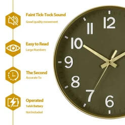 11.8 Inch Gold Frame Wall Clock, Non-Ticking Silent Quartz Clock with Easy-to-Read Large Numbers