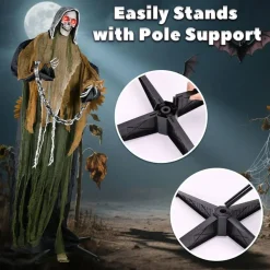 74 Inch Halloween Animatronic Grim Reaper, 6.2 Ft Animated Skeleton with Sound & Touch Activation, Glowing Red Eyes, Creepy Sounds & Movement, Life Size Haunted House Prop for Yard, Porch & Party Decor