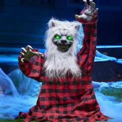 25.6 Inch Halloween Animatronic Werewolf Groundbreaker, Sound and Motion Activated Scary Werewolf Prop with Moving Arms and Green Light-Up Eyes, Realistic Graveyard Decoration for Lawn, Yard, Haunted House, Party and Outdoor Decor