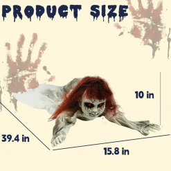 40 Inch Halloween Crawling Zombie Animatronic, Sound & Touch Activated Groundbreaker Zombie with Light Up Red Eyes & Scary Voice, Battery Powered Outdoor Yard Graveyard Prop for Haunted House Decor