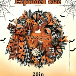 20-Inch Halloween Pumpkin Bow Door Wreath