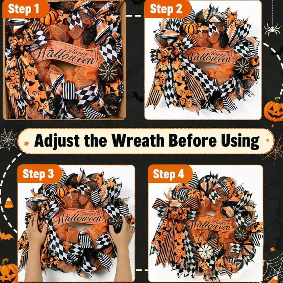 20-Inch Halloween Pumpkin Bow Door Wreath