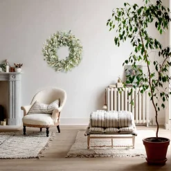 24 Inch Ivory Flower Wreath for Front Door, Spring Summer Lambs Ear Greenery Wreath, Rustic Farmhouse Floral Wreath for Indoor Outdoor Wall Window Wedding Decoration