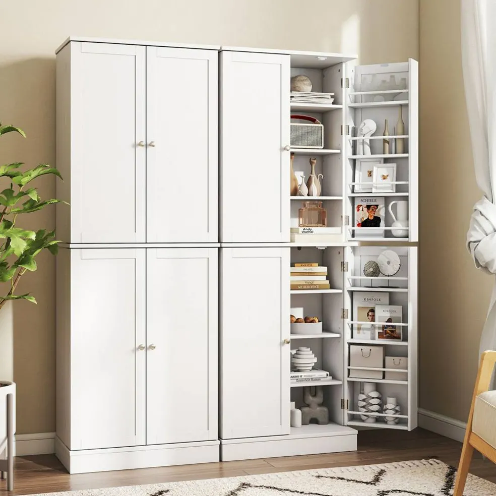 65.5 Inch Kitchen Pantry Cabinet 4-Door Storage Cupboard with Adjustable Shelves and Door Racks