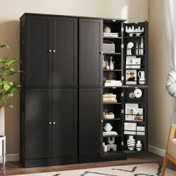 65.5 Inch Kitchen Pantry Cabinet 4-Door Storage Cupboard with Adjustable Shelves and Door Racks