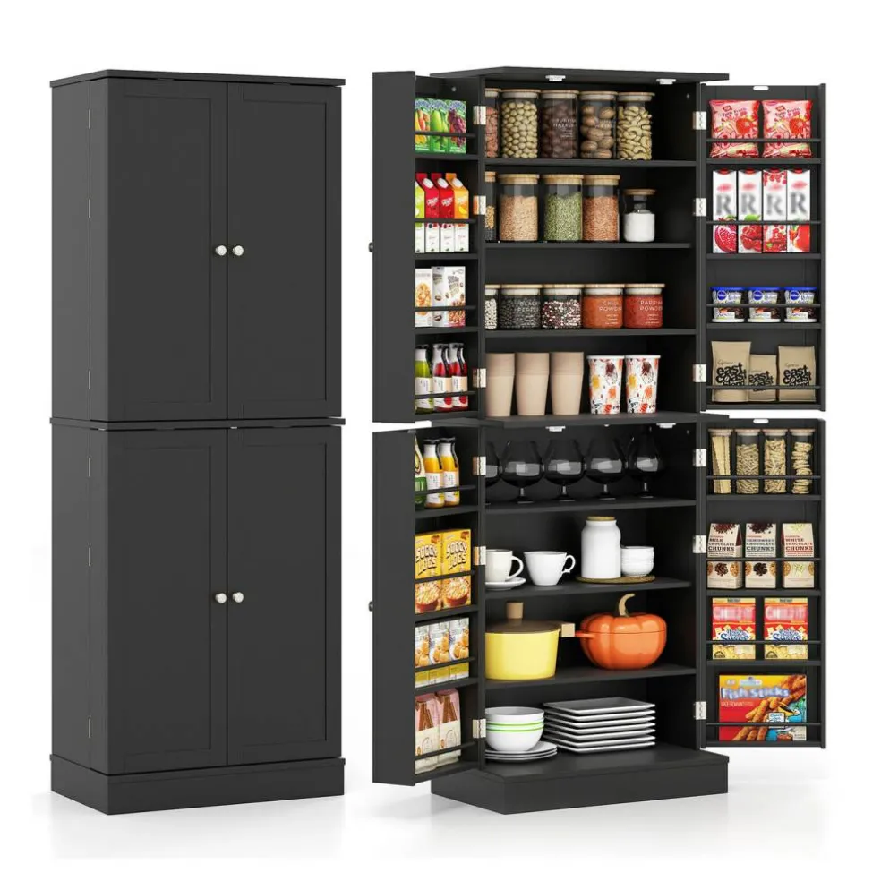 65.5 Inch Kitchen Pantry Cabinet 4-Door Storage Cupboard with Adjustable Shelves and Door Racks