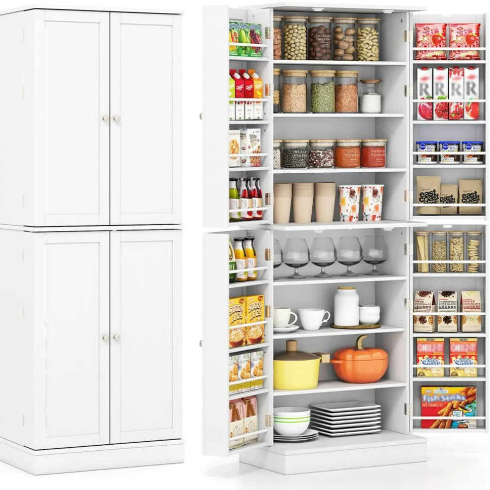 65.5 Inch Kitchen Pantry Cabinet 4-Door Storage Cupboard with Adjustable Shelves and Door Racks