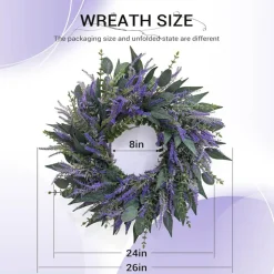 26 Inch Lavender Eucalyptus Wreath for Front Door, Large Artificial Spring Summer Wreath with Purple Lavender and Greenery Leaves, Farmhouse Outdoor Indoor Wall Porch All Seasons Home Decor