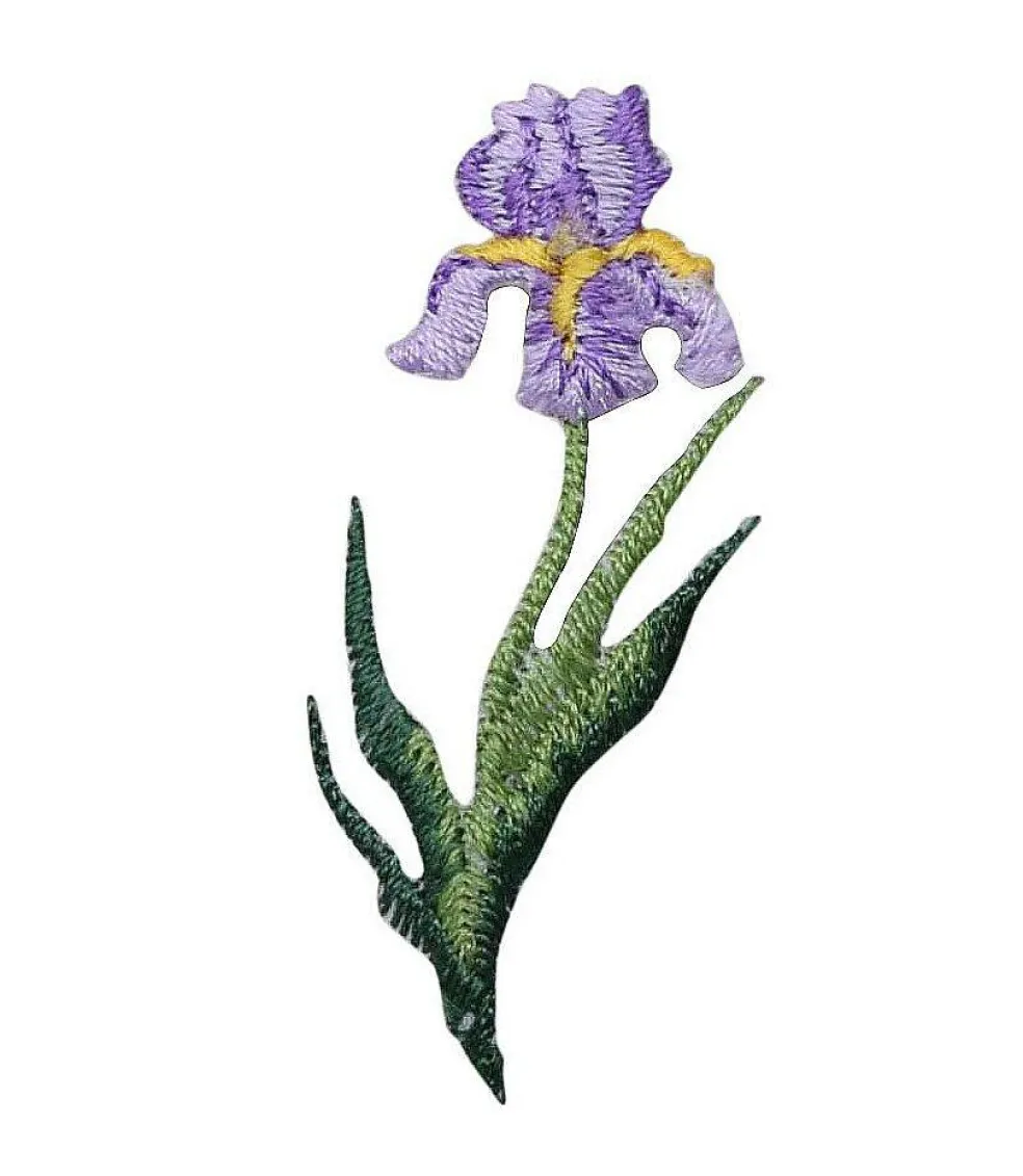 2 inch Lavender Iris Flower Embroidered, Iron on Patch