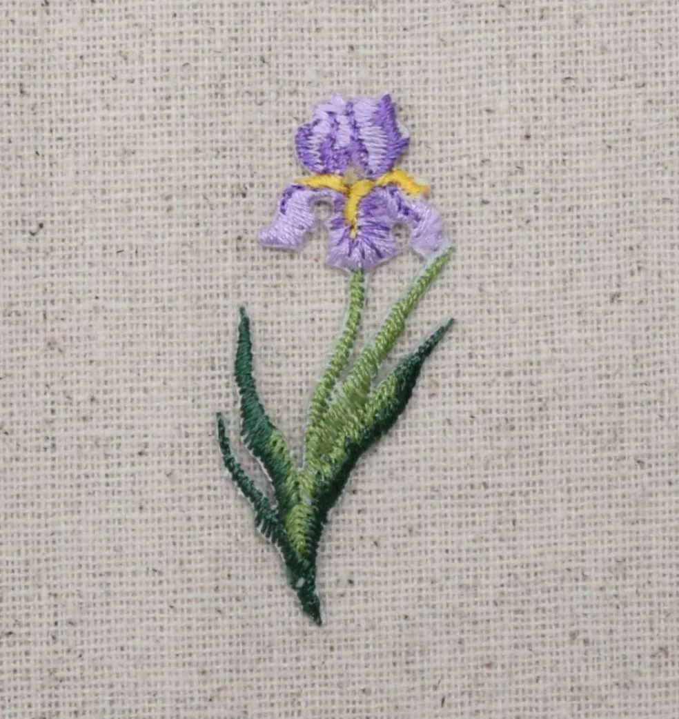 2 inch Lavender Iris Flower Embroidered, Iron on Patch