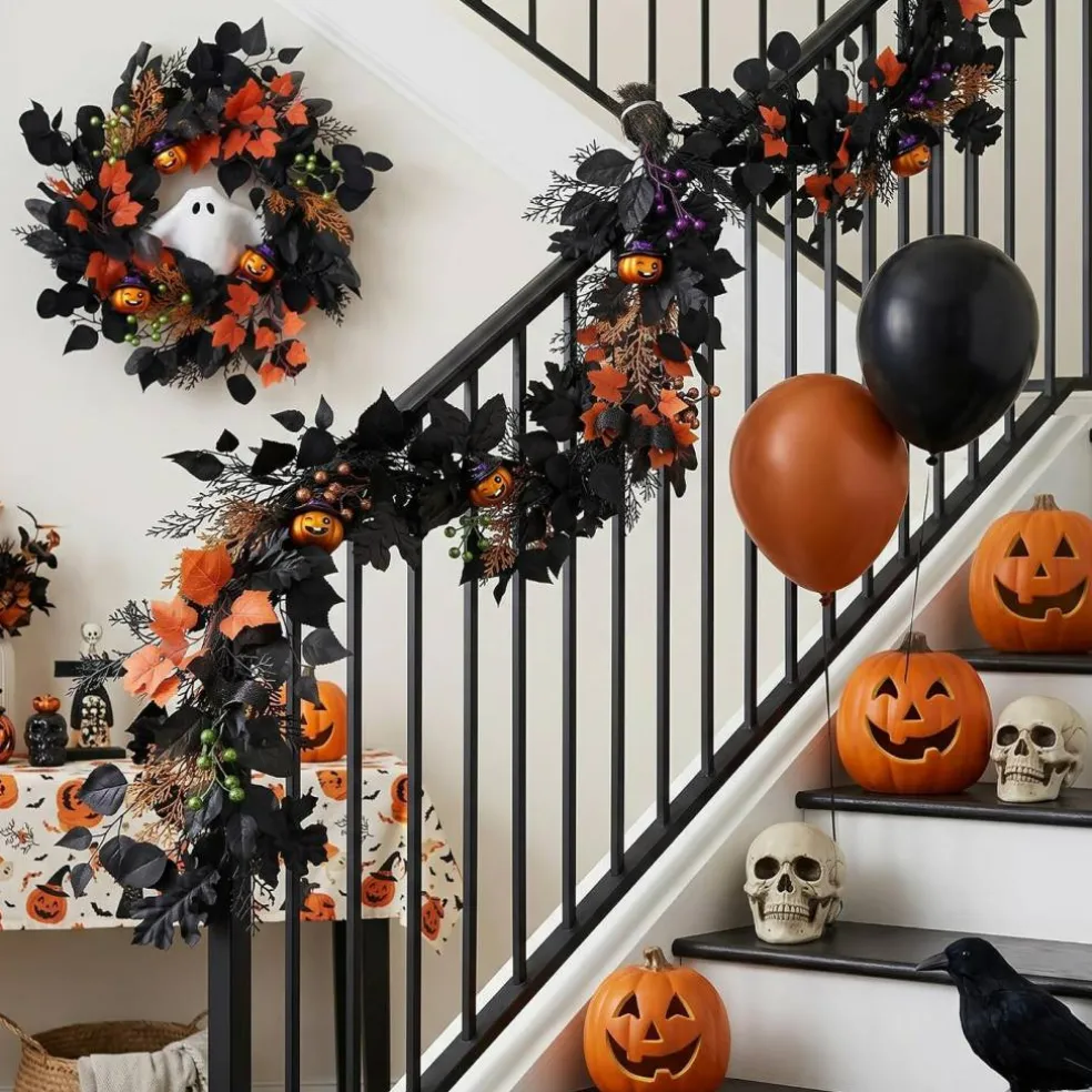 20-Inch Lighted Ghost Pumpkin Halloween Wreath
