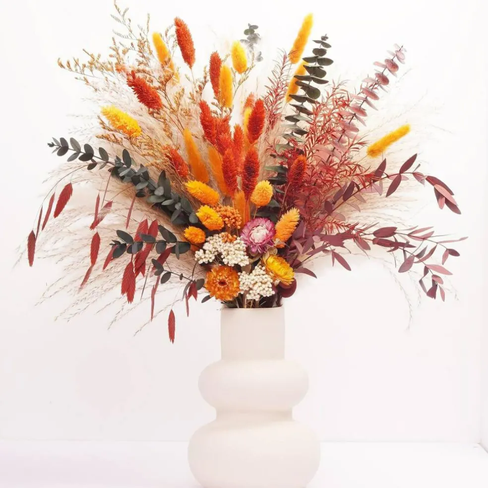 17 Inch Orange Dried Pampas Grass Bouquet Fall Decor Autumn Floral Arrangement Thanksgiving Halloween Christmas Home Vase Centerpiece
