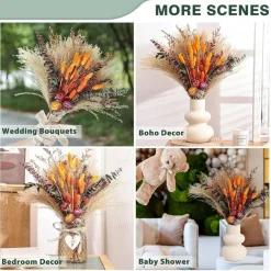17 Inch Orange Dried Pampas Grass Bouquet Fall Decor Autumn Floral Arrangement Thanksgiving Halloween Christmas Home Vase Centerpiece