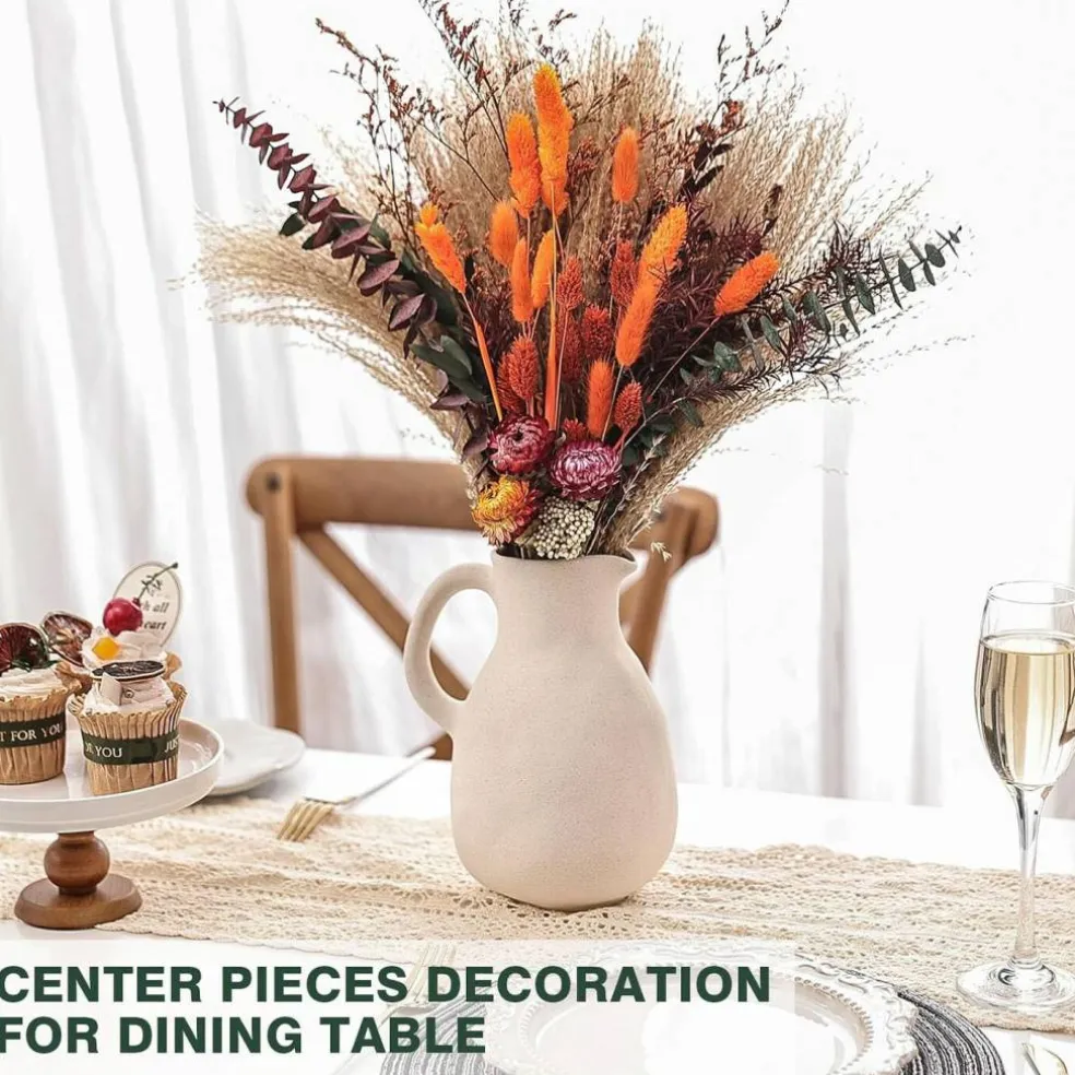 17 Inch Orange Dried Pampas Grass Bouquet Fall Decor Autumn Floral Arrangement Thanksgiving Halloween Christmas Home Vase Centerpiece