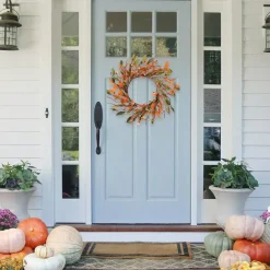 14 Inch 2 Pack Fall Wreaths for Front Door, Artificial Autumn Leaf Berry Wreath with Orange Foliage for Thanksgiving Farmhouse Home Decor