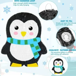 Inch Penguin Piñata Winter Penguin Party Supplies Candy Animal Piñata with Stick Confetti and Blindfold Gift