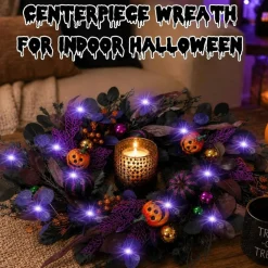 24 Inch Pre Lit Halloween Pumpkin Wreath
