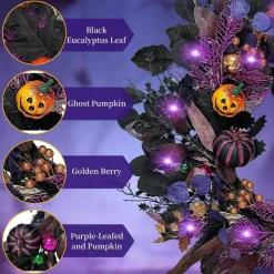 24 Inch Pre Lit Halloween Pumpkin Wreath
