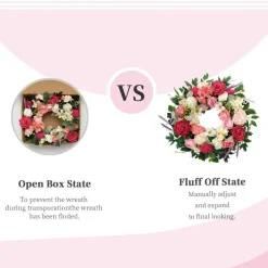 22 Inch Red Floral Wreath for Front Door, Artificial Rose Dahlia Hydrangea Spring Summer Wreath, Farmhouse Wall Window Decor for Wedding Mother's Day Valentine's Day