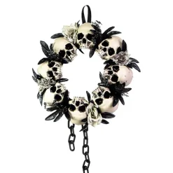 15 Inch Skulls Chains Gray Roses Halloween Wreath