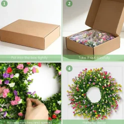 24 Inch Spring Summer Floral Wreath – Farmhouse Silk Carnation Front Door Wreath, Colorful Cottage Artificial Flower Hanging Decor for Porch, Home & Seasonal Decoration
