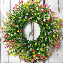 24 Inch Spring Summer Floral Wreath – Farmhouse Silk Carnation Front Door Wreath, Colorful Cottage Artificial Flower Hanging Decor for Porch, Home & Seasonal Decoration
