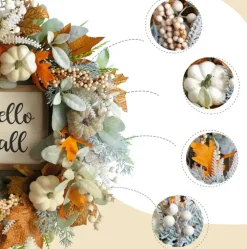 20-Inch Thanksgiving Fall Wreath for Front Door with Pumpkins, Eucalyptus, Berries, Lamb's Ear Leaves & Pinecones | Artificial Autumn Harvest Wreath for Indoor Outdoor Porch, Wall & Home Seasonal Decor