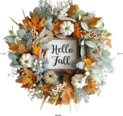 20-Inch Thanksgiving Fall Wreath for Front Door with Pumpkins, Eucalyptus, Berries, Lamb's Ear Leaves & Pinecones | Artificial Autumn Harvest Wreath for Indoor Outdoor Porch, Wall & Home Seasonal Decor