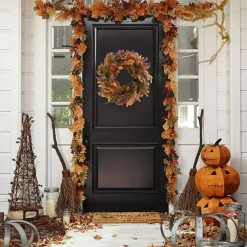 20 Inch Thanksgiving Magnolia Leaf Wreath with Pine Needles Yellow Berries Front Door Fall Harvest Wreath for Autumn Farmhouse Indoor Outdoor Home Decor