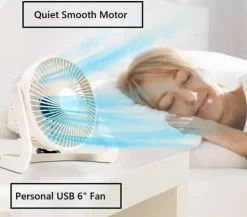6-Inch USB Desk Fan Portable Quiet Adjustable Angle Home & Office White