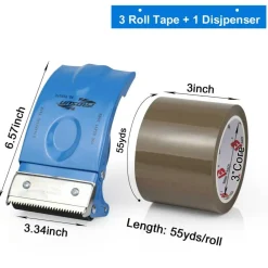 3 Inch Wide Packing Tape with Dispenser,2.4 Mil x 55 Yards Heavy Duty Packaging Tape Refill for Shipping,Industrial Grade,Urtal Strong Boxing Tape for Moving,Mailing and Storages (Brown)