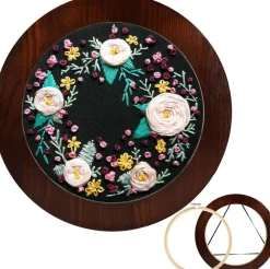 8 Inch Wood Embroidery Hoop Frame Set for Displaying Finished Cross Stitch & Needlework, Decorative Round Walnut Wood Embroidery Display Frame with Matching Hoop for Sewing, Craft & Home Decor
