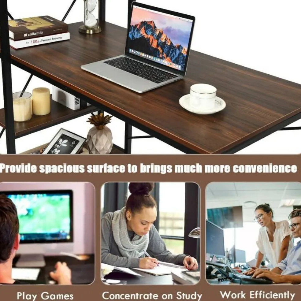 47.5 Inch Writing Study Computer Desk with 4-Tier Shelves