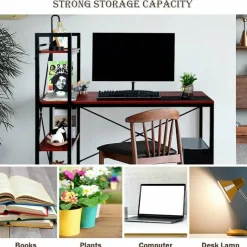 47.5 Inch Writing Study Computer Desk with 4-Tier Shelves