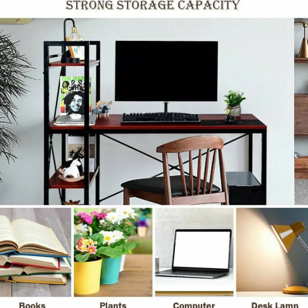 47.5 Inch Writing Study Computer Desk with 4-Tier Shelves