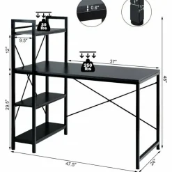 47.5 Inch Writing Study Computer Desk with 4-Tier Shelves