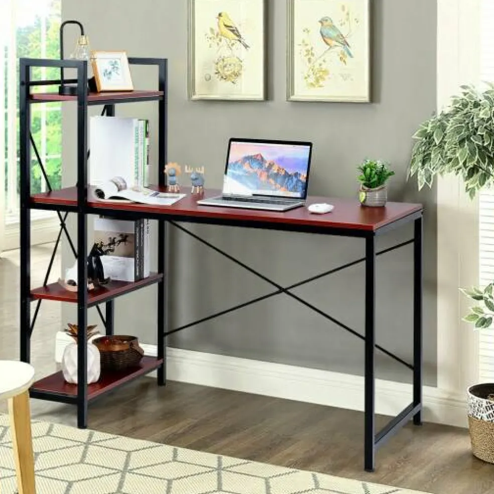 47.5 Inch Writing Study Computer Desk with 4-Tier Shelves