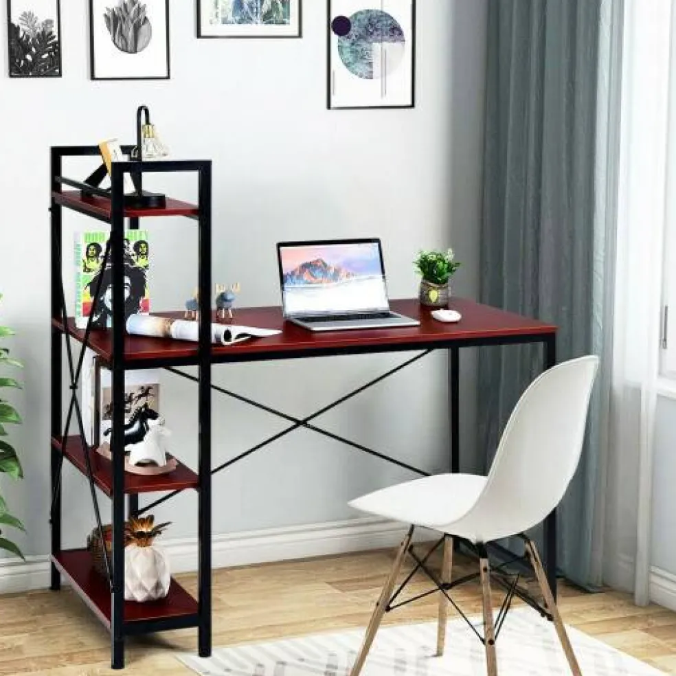 47.5 Inch Writing Study Computer Desk with 4-Tier Shelves
