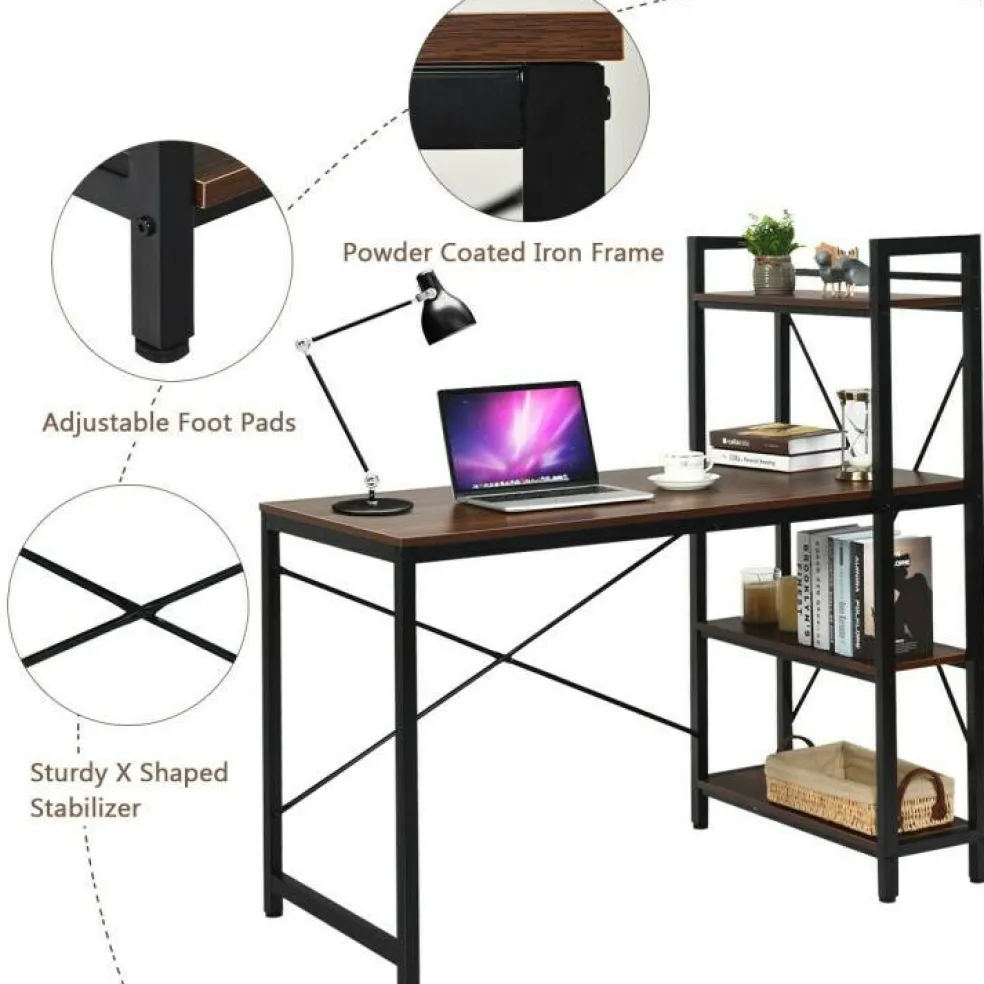 47.5 Inch Writing Study Computer Desk with 4-Tier Shelves