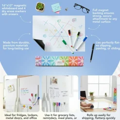 Incraftables Magnetic Whiteboard, 16X12 Small Dry Erase Board with 4 Markers & Eraser for School, Office & Home Organization. Great Gift for Creative Makers. DIY Craft Supplies. Creative Craft Kit